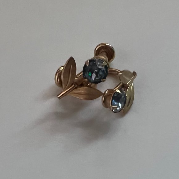 Vintage Van Dell 1/20 12K Gold Filled Blue Glass Floral Leaf Screw Back Earrings - Picture 2 of 5